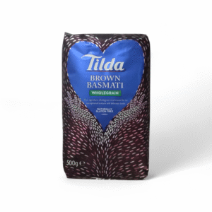 BROWN BASMATI (Tilda) :500gmWHOLEGRAINOur signature wholegrain rice known for its exceptional texture and delicious tasteNATURALLY GLUTEN FREE