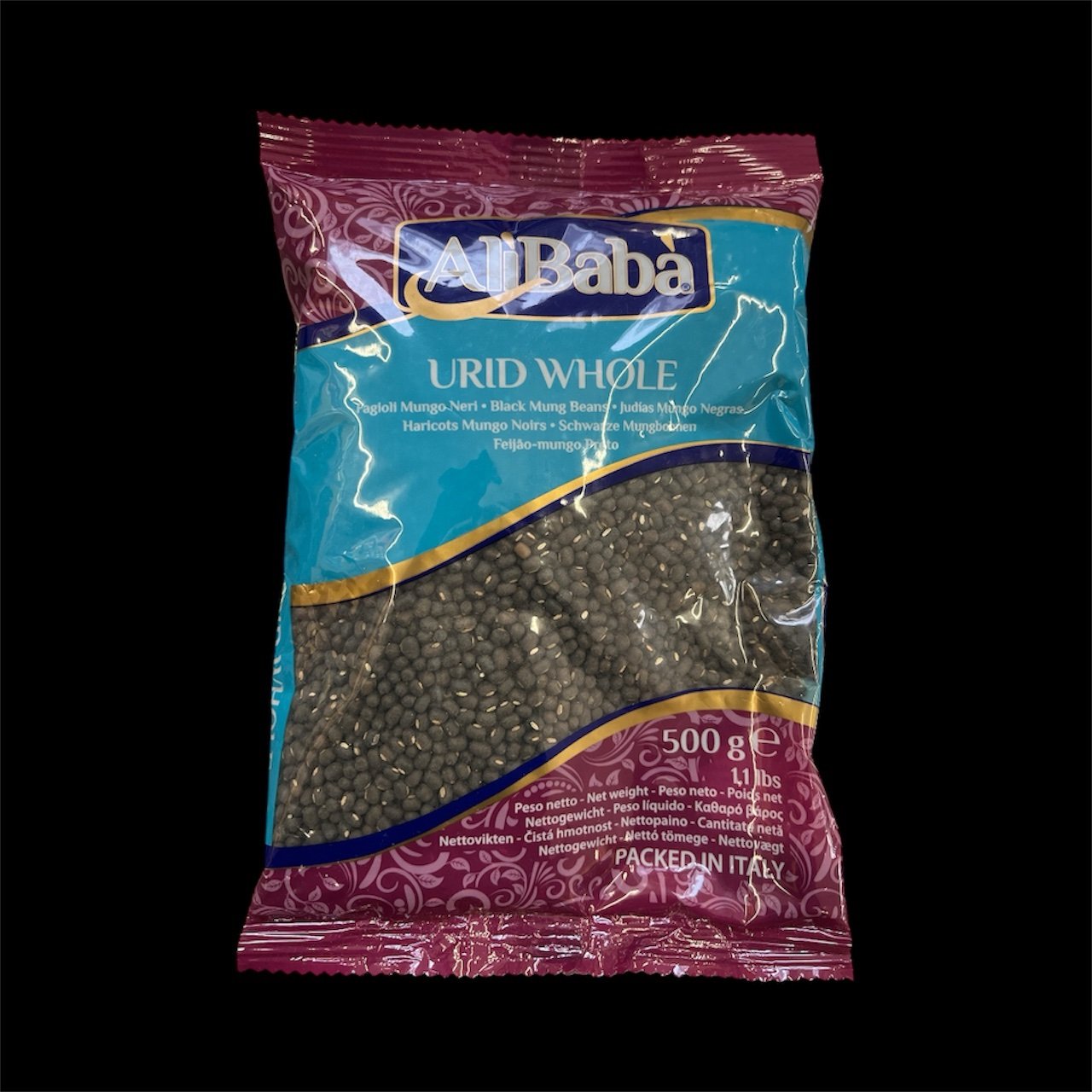 URID WHOLE -500gm, AliBabaFagioli Mungo Neri • Black Mung Blars • Judías Mungo NegrasHaricots Mungo Nolys • Senerarze MungbohnenFeijão-mungo Preto