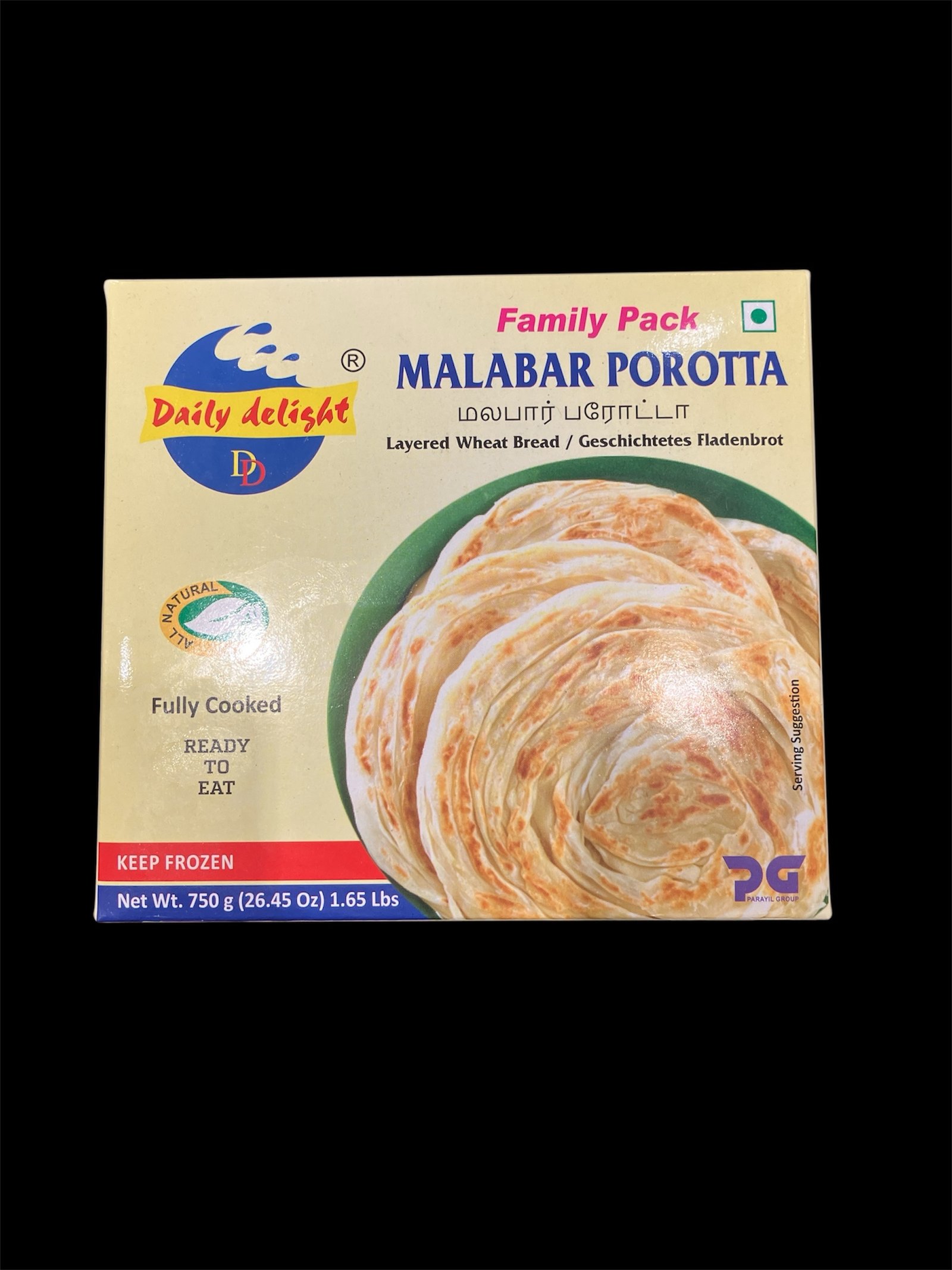 MALABAR POROTTA Family Pack 750 gLOUTE LIGITLLITLayered Wheat Bread / Geschichtetes Fladenbrot